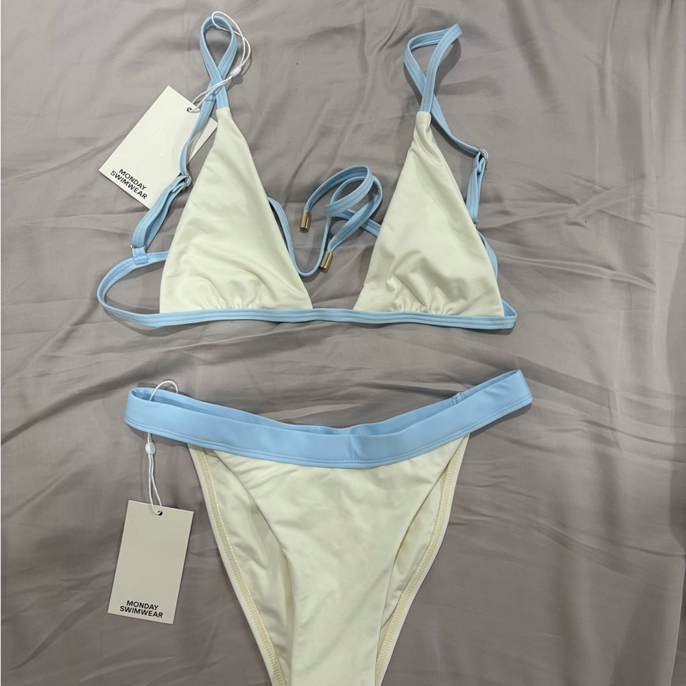 Monday Swimwear Light Blue and Cream Bikini